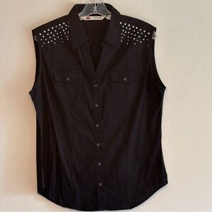 NWT Cumberland Outfitters Women's Elegant Black Sleeveless Button Down Shirt SzL